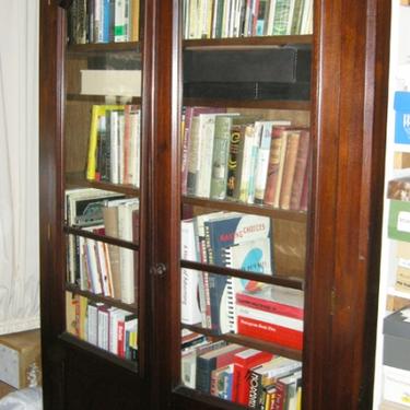 Early 1900s Victorian Walnut Tall Case Two DoorBookcase