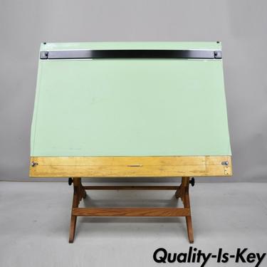 Vintage Cast Iron and Wood Adjustable Drafting Work Table Desk