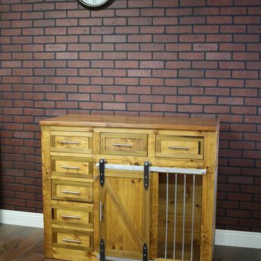 Doggie Kennel Credenza Media Center - Sliding barn doors / crate with storage / Dog House / farmhouse pet / dog crate 
