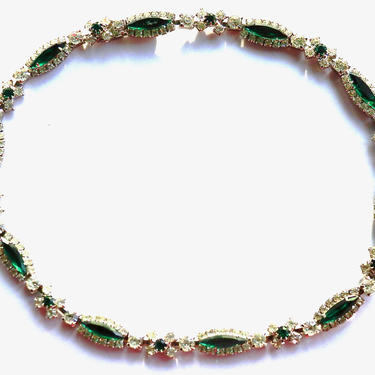 Kramer of NY Green and Clear Rhinestone Collar Necklace 