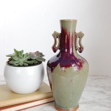 Asian Vase - Vintage Studio Asian Pottery Vase - Purple Grey Vase by PursuingVintage1