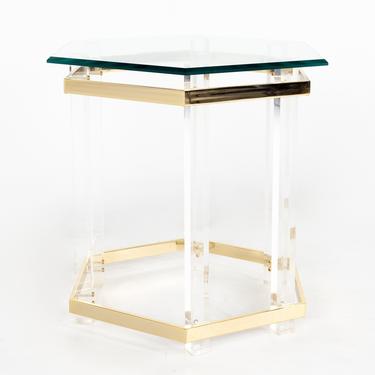 Charles Hollis Jones Brass and Lucite Octagonal Side Table 