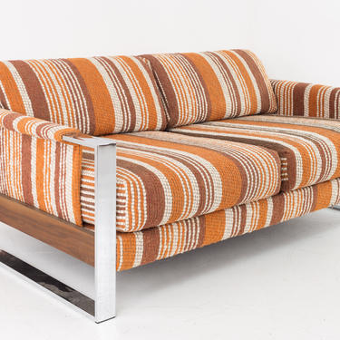 Adrian Pearsall for Craft Associates 70s Pattern Fabric Chrome and Wood Loveseat Setee - mcm 