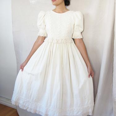 Vintage White Cotton Princess Gown Small - Puff Sleeve Petticoat Dress - Gothic Lolita Long White Dress - Cosplay Victorian Edwardian Dress 