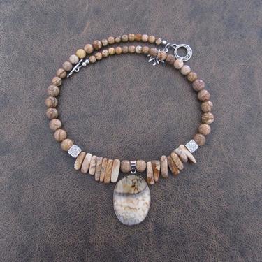 Tiger jasper necklace, natural stone necklace, semi precious stone necklace, boho necklace, statement necklace, ethnic necklace 