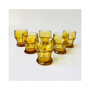 Mid Century Georgian Amber Cordial Glasses / Set of 6 