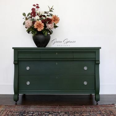 Antique Empire Dresser, Green Vintage Chest of Drawers 