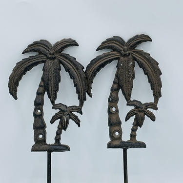 Cast Iron Palm Tree Coat, Apron Towel Hooks - Set of two 
