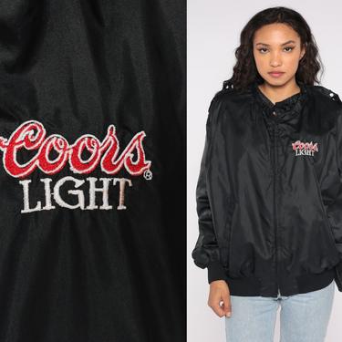 Coors Light Jacket Beer Windbreaker Jacket 80s Shell Black Coat 1980s Vintage Uniform Bomber Jacket Nylon Warmup Retro Men's 2XL XXL 