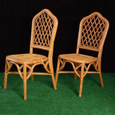 pair of rattan dining chairs 
