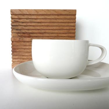 Set of 2 Villeroy And Boch Urban Garden Cup And Saucers, Modernist White Porcelain Coffee Cups 