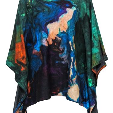 Conditions Apply - Green & Multicolor Watercolor Print Poncho-Style Sweater Sz XS/S