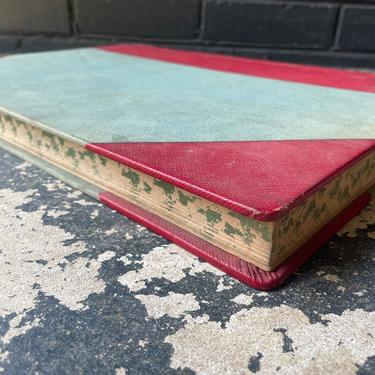 1910s Giant Antique Ledger Red Leather Bound Grey Cloth Marbled Bookkeeping Accounts Payable Notebook Book General Store Ephemera 