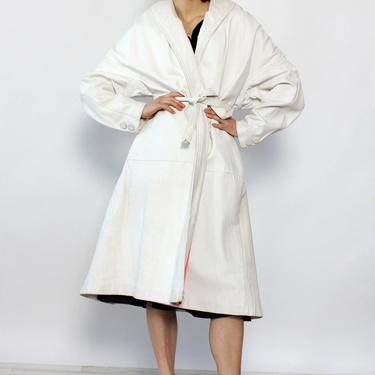 1950s White Leather Flare Coat S-L