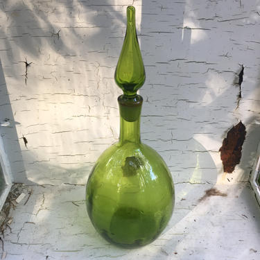 Blenko Genie Decanter Bottle Vase with Stopper Green Mid-Century Mad Men Abba 