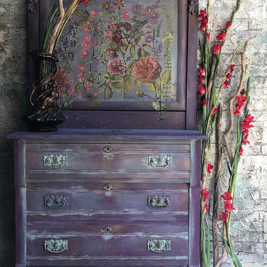Rustic Farmhouse Dresser - Painted Dresser - Vintage Buffet - Birds -  Flowers - Country Cottage Dresser - Hand Painted Vintage Furniture 