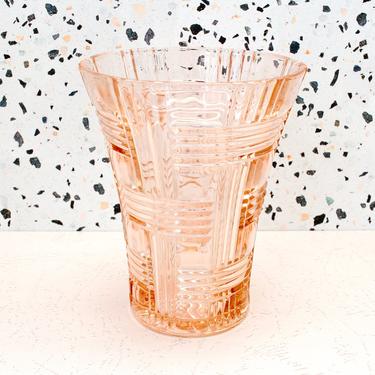 Vintage 1930s Pink Depression Glass Vase - Anchor Hocking Basketweave Queen Mary Glass Vase 