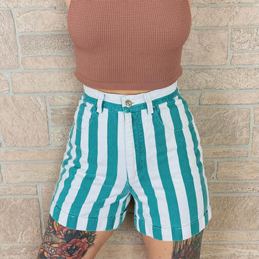 Vintage Pinstriped High Rise Cuff Shorts / Size 24 