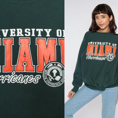 Miami Hurricanes Sweatshirt University of Miami Shirt 90s College FOOTBALL Shirt Baggy Jumper 1990s Sport Vintage Green Large L 