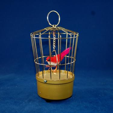 Vintage Working 1960's Saezuri Japan Transistorized Singing Bird in Bird Cage / Birdcage figurine Battery Operated - 2 N Batteries Included 