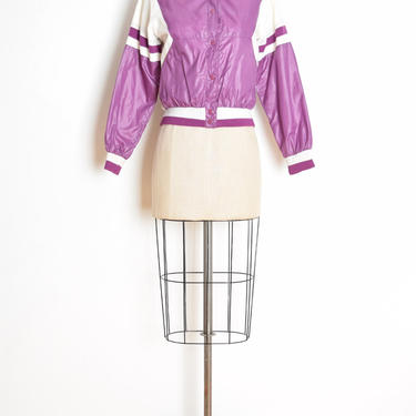 vintage 80s jacket purple white swishy nylon baseball bomber windbreaker S M clothing 