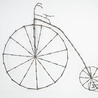 Brutalist bicycle nail wall hanging sculpture