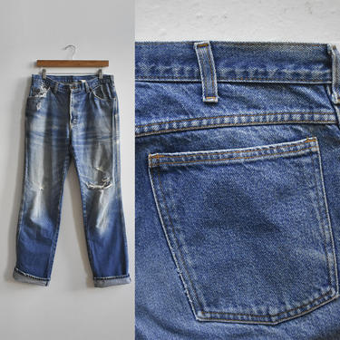 Vintage Thrashed Jeans / Vintage Broken In Jeans / Vintage Jeans 34x32 / Broken In Jeans / Broken In Denim / Shredded Jeans 34x32 