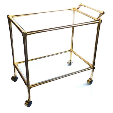 Quality Brass 1970's 2-tier Brass and Glass Bar/Drinks Cart