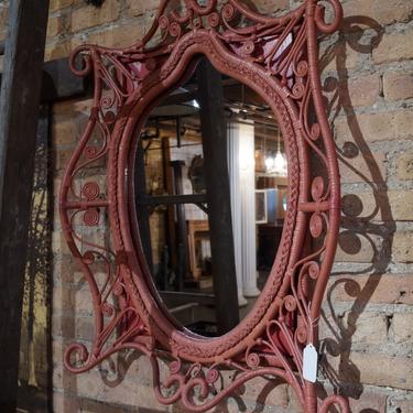 Pink Wicker Frame Mirror