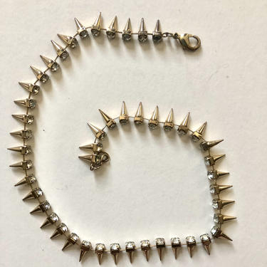 Vintage Crystal Spike Choker Necklace, Artwear, Goth Jewelry, 15” W x .5” H 