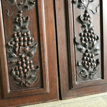 French Architectural Wood Panel, Carved Wood Grapevine Relief, Set of 2, Cabinet Door, Wall Mount, Wall Art, Wood Molding 