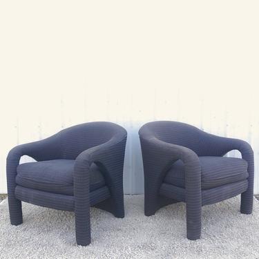 Pair 1980s Black Upholstered Lounge Chairs