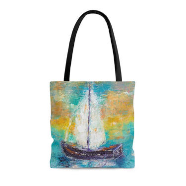 Sail Boat AOP Tote Bag ~ All Over Print Sail Boat Beach Bag ~ Abstract Sailboat ~ Beachwear ~ Wearable Art ~ Nautical 