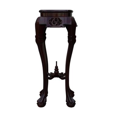 Chinese Red Brown Mahogany Square Curved Legs Pedestal Stand ws471S