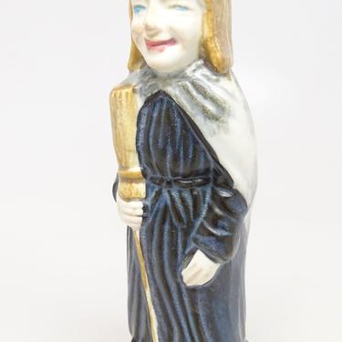 Vintage Hand Painted Halloween Witch with Broom, Composite Salem Souvenir Figurine 