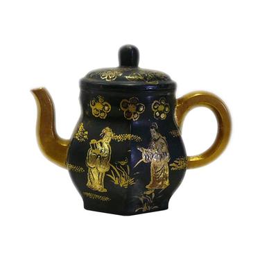 Handmade Chinese Zisha Clay Black Golden Scenery Teapot Display cs697-3E 
