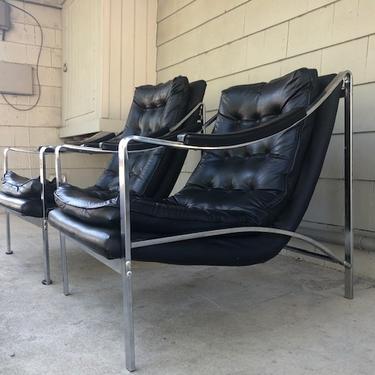 Milo Baughman Attributed Chrome Sling Chair Pair