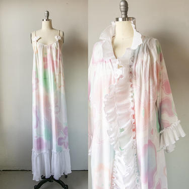 1980s Mary McFadden Lingerie Nightgown Robe Set M 