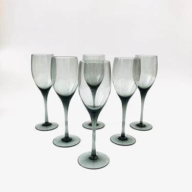 Mid Century Gray Wine Glasses / Set of 6 