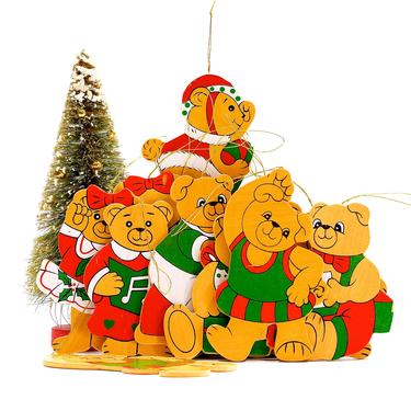 VINTAGE: 12 Wooden Bear Christmas Ornaments - Colorful Bears - Gift Tags - SKU Tub-400-00016373 