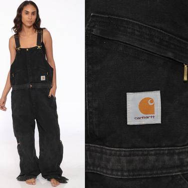 90s Carhartt Overalls -- Black Insulated Coveralls Quilted Overalls Workwear Cargo Dungarees Bib Coveralls Streetwear Work Wear Large 