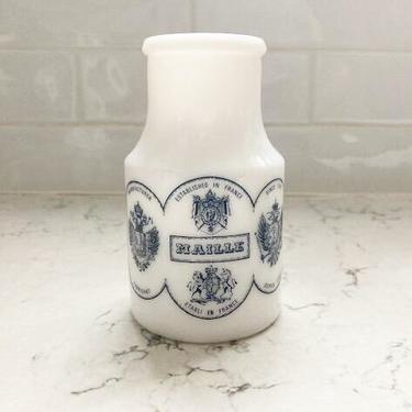 Vintage circa 1970's White Dijon Mustard Opaline , Antique Milk Glass Bottle Made in Embossed France, Collectible French White Mustard Jar by LeChalet