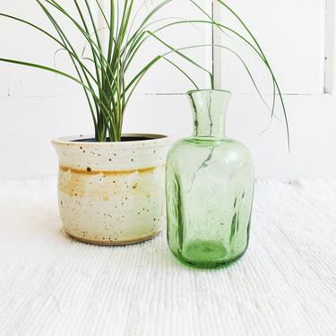 Hand Blown Green Glass Vase / Mini Bedside Water Carafe 
