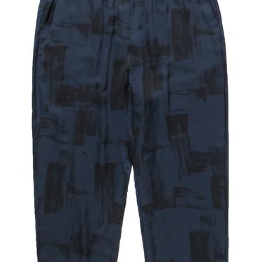 Eileen Fisher - Navy & Black Silk Blend Brushstroke Print Cropped Pants Sz M