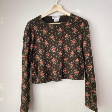 Altered Vintage Jones New York sport neutral floral pattern long sleeve t-shirt turned crop top size us large cotton 90s style 