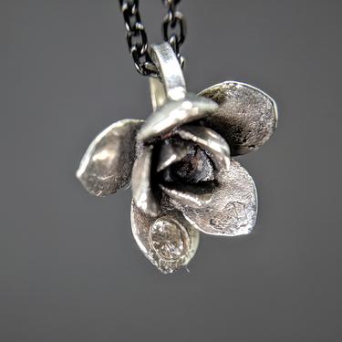 Silver Cast Succulent Pendant with Diamond (READY TO SHIP) 