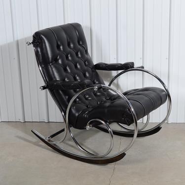 Woodard Leather Rocking Chair Mid Century Modern Lee L. Woodard and Sons 
