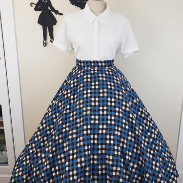 Vintage Inspired Circle Skirt/  Vintage Gingham Plaid Skirt XL 