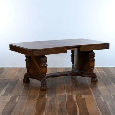 Edwardian Contrast Marquetry Trestle Dining Table