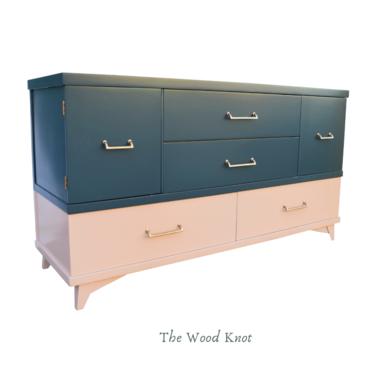 Mid Century Modern Blue and Pink Dresser – Sideboard